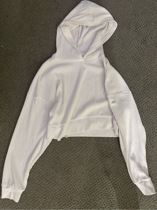 ALO Yoga Tops - ALO Yoga White Ribbed Cropped Hoodie
